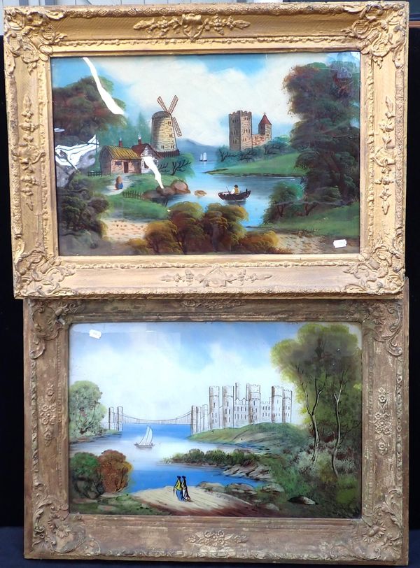 TWO SIMILAR 19th CENTURY REVERSE GLASS PAINTINGS