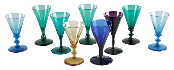 A COLLECTION OF COLOURED WINE GLASSES