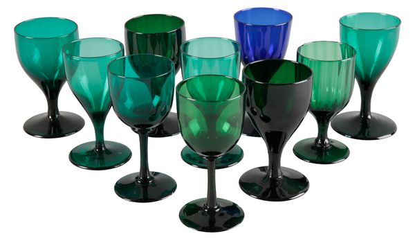 A COLLECTION OF COLOURED WINE GLASSES