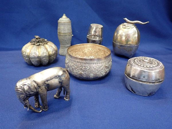 A GROUP OF THAI AND SIMILAR WHITE METAL ITEMS