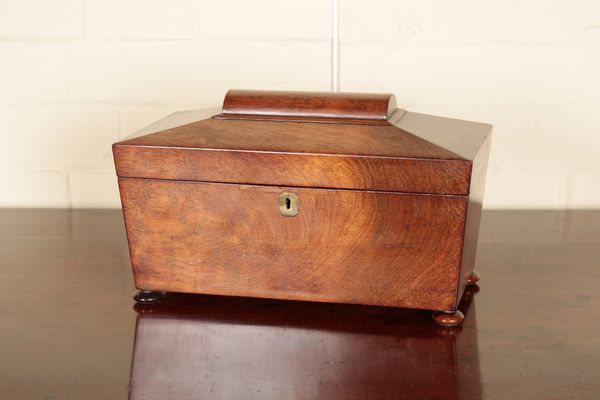 A VICTORIAN ROSEWOOD SARCOPHAGUS TEA CADDY