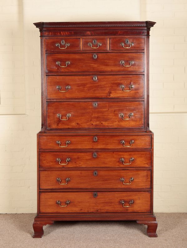 A GEORGE III MAHOGANY CHEST ON CHEST