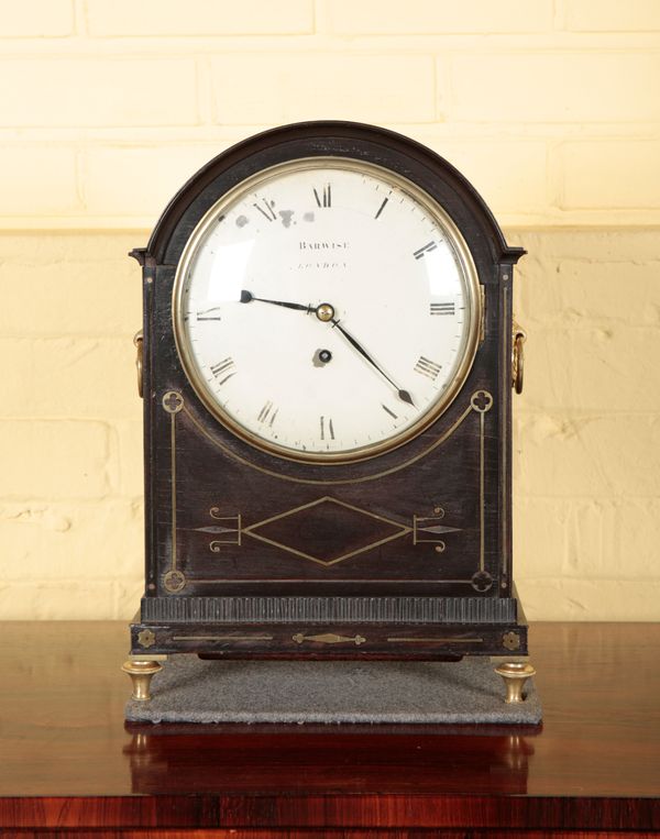 A REGENCY EBONISED AND BRASS STRUNG BRACKET CLOCK BY JOHN BARWISE (act. 1790-1875), LONDON