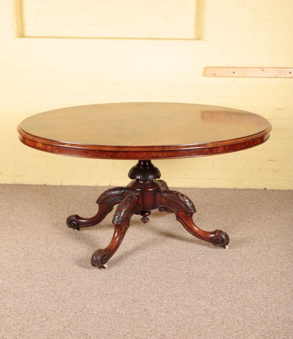 A VICTORIAN BURR WALNUT CENTRE TABLE