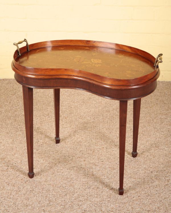 A WALNUT AND MARQUETRY TRAY TOP COFFEE TABLE