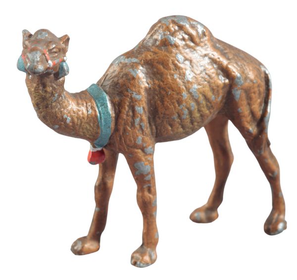 MANNER OF FRANZ BERGMAN (1861-1936): A PAINTED SPELTER CAMEL