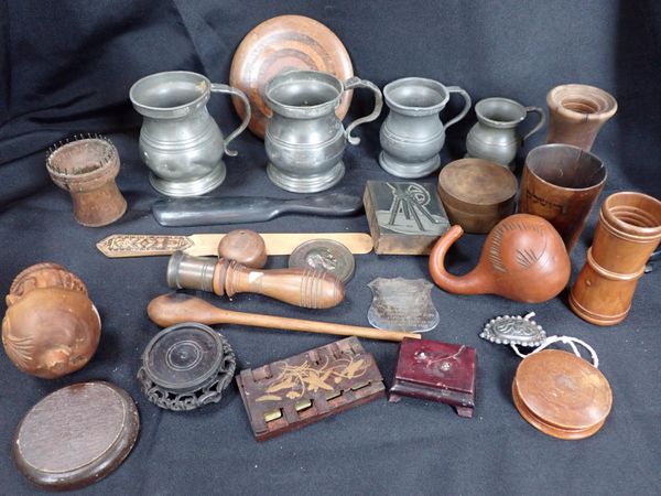 FOUR PEWTER MEASURES, AN ART UNION OF LONDON MEDAL