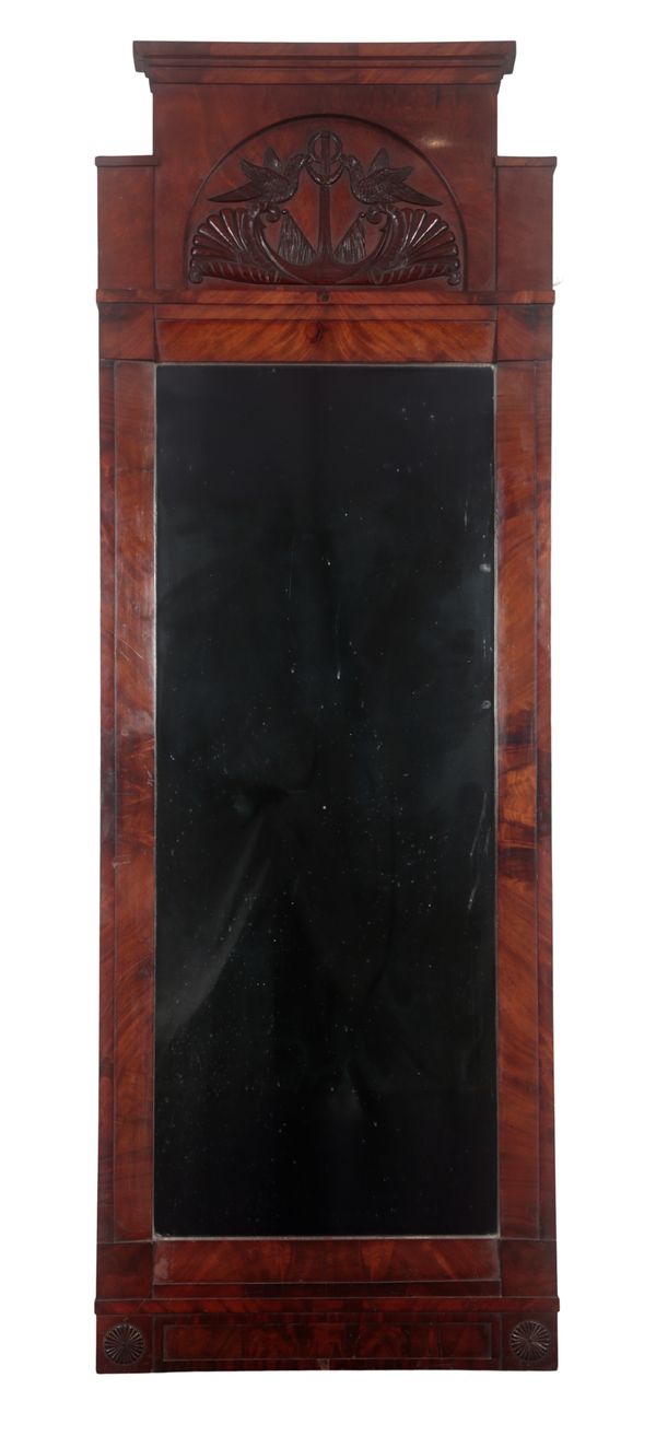 A LATVIAN (FORMERLY RUSSIAN) FIGURED MAHOGANY PIER MIRROR