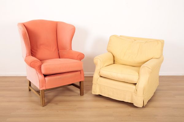 TWO LINEN UPHOLSTERED CONTEMPORARY ARMCHAIRS