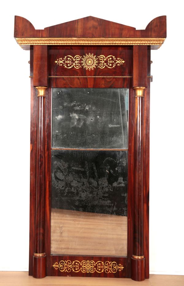 A LOUIS PHILIPPE FLAME MAHOGANY MIRROR AND CONSOLE TABLE