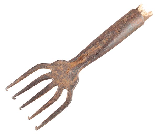 A VINTAGE ENGLISH FIVE-TINE EEL SPEARHEAD