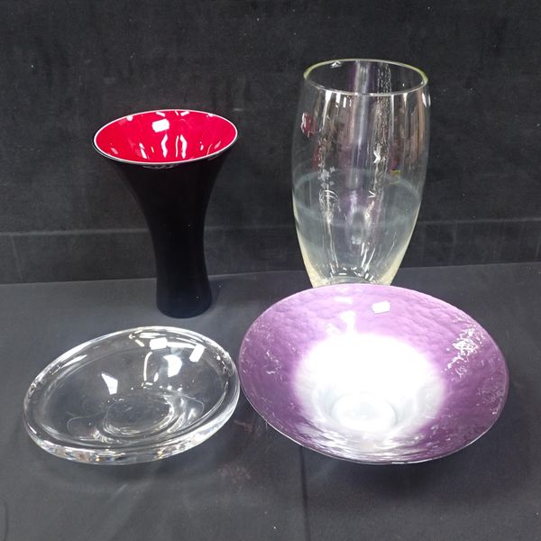 COLOURED ART GLASS VASE AND DISH