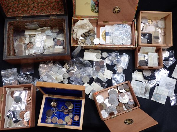 A QUANTITY OF VARIOUS BRITISH COINS, SOME PRE-1947 SILVER