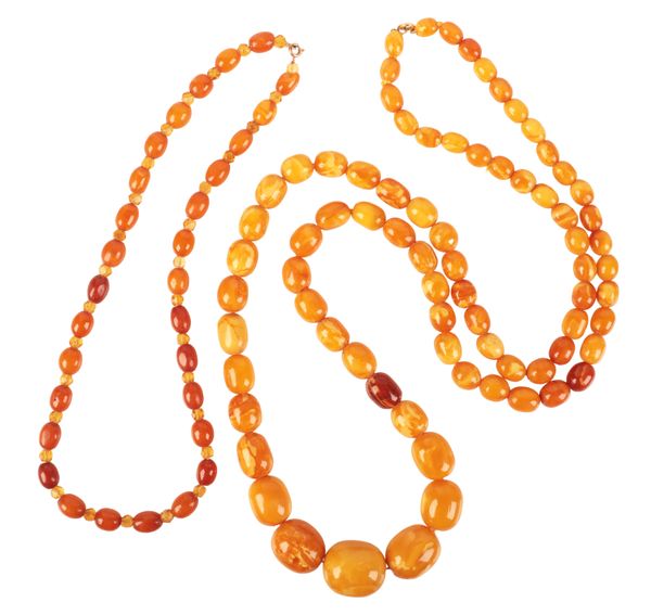 TWO AMBER BEAD NECKLACES