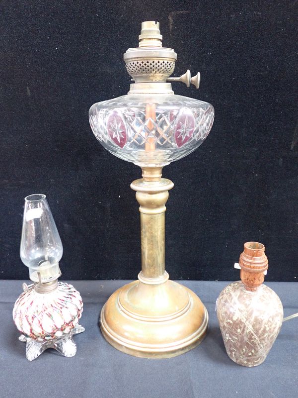 A VICTORIAN OIL LAMP, WITH  GLASS FONT