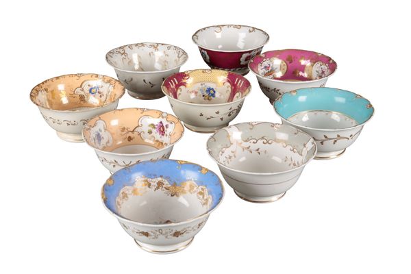 A COLLECTION OF NINE H & R DANIEL SHELL ‘B’ SHAPE SLOP BOWLS