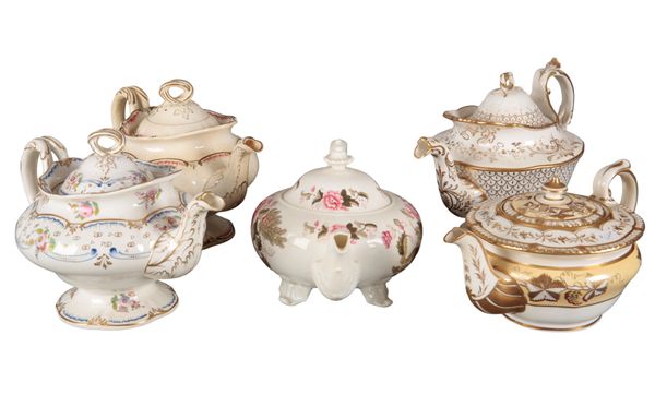 A GROUP OF FIVE H & R DANIEL TEAPOTS