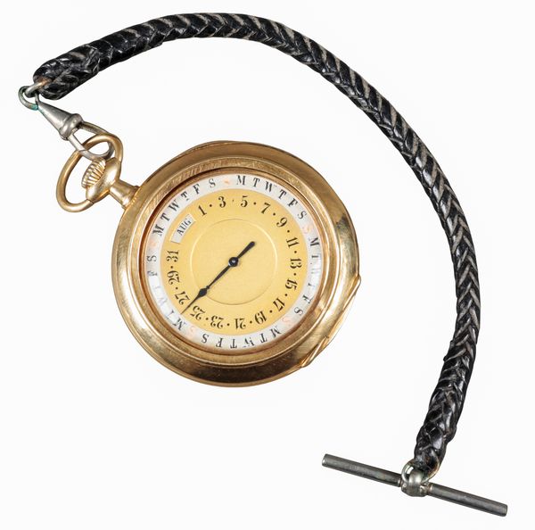 ASPREY OF LONDON: AN 18CT GOLD CALENDAR OPEN FACE POCKET WATCH