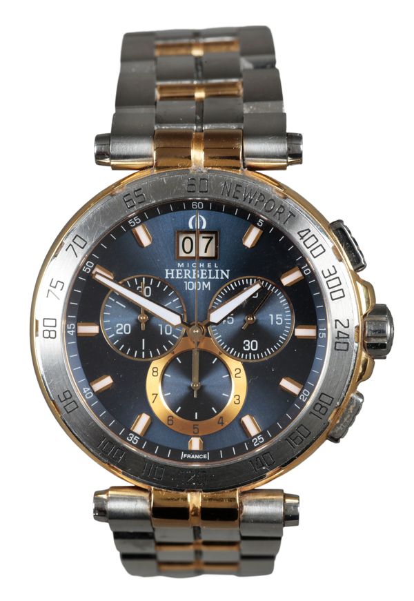 MICHEL HERBELIN: A STAINLESS STEEL GOLD-PLATED CHRONOGRAPH WRISTWATCH
