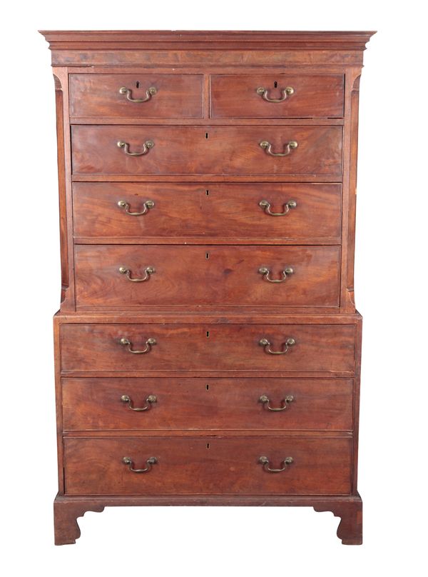 A GEORGE III MAHOGANY CHEST ON CHEST