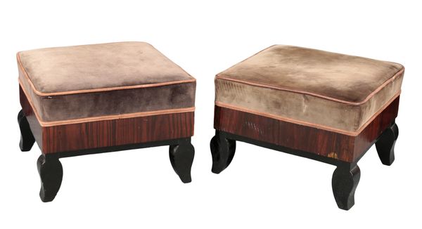 A PAIR OF ART DECO 'ZEBRAWOOD' AND EBONISED FOOT STOOLS