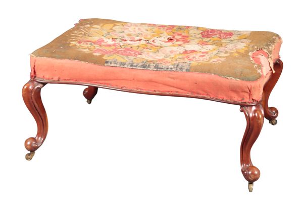 A LARGE VICTORIAN WALNUT AND TAPESTRY STOOL