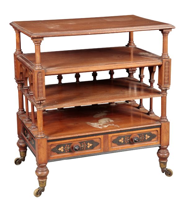 A VICTORIAN WALNUT AND MARQUETRY WHATNOT