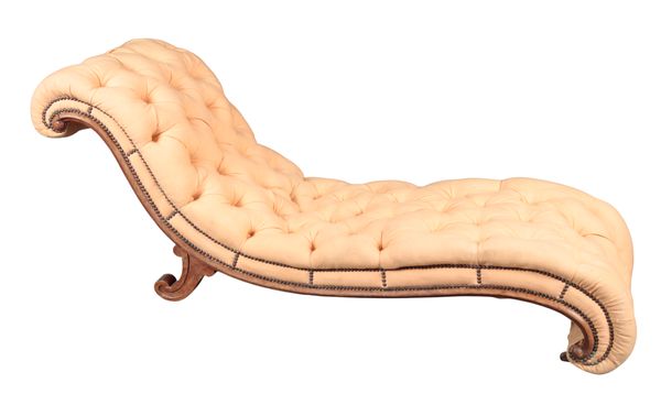 A WALNUT SCROLL-END CHAISE LONGUE