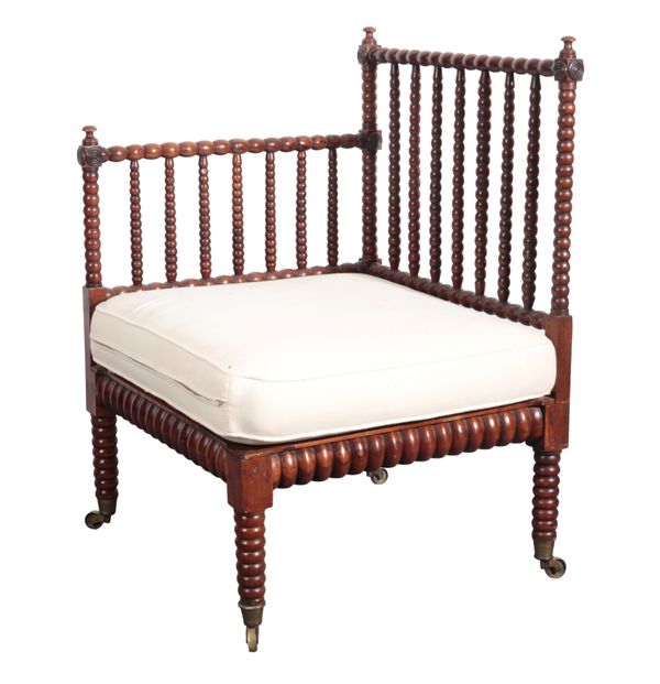 A YEW WOOD BOBBIN-TURNED CORNER ARMCHAIR