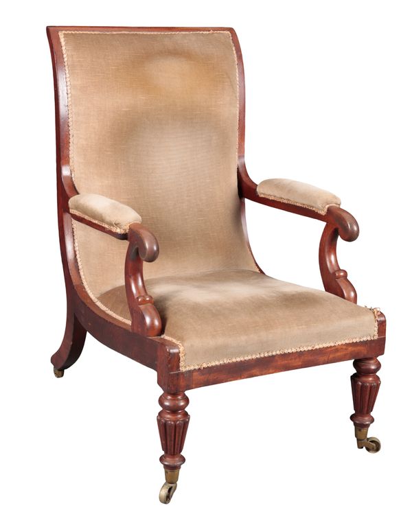 A WILLIAM IV MAHOGANY LIBRARY ARMCHAIR ATTRIBUTABLE TO GILLOWS
