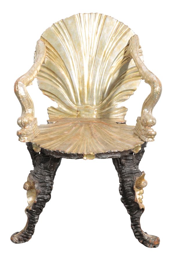 AN ITALIAN GILTWOOD GROTTO CHAIR ATTRIBUTED TO PAULY ET CIE