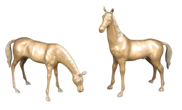 TWO BRASS HORSES
