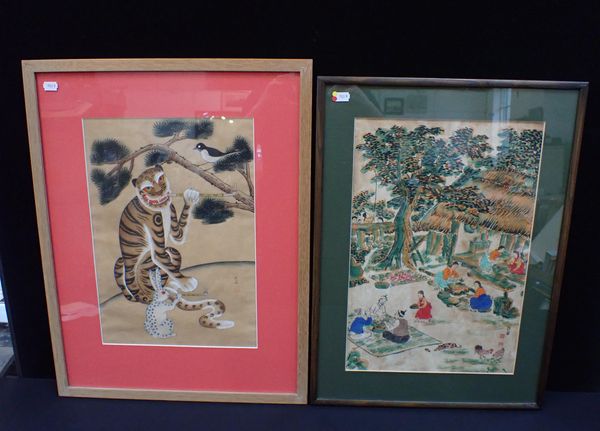 JAPANESE PRINT, SMOKING TIGER AND RABBIT