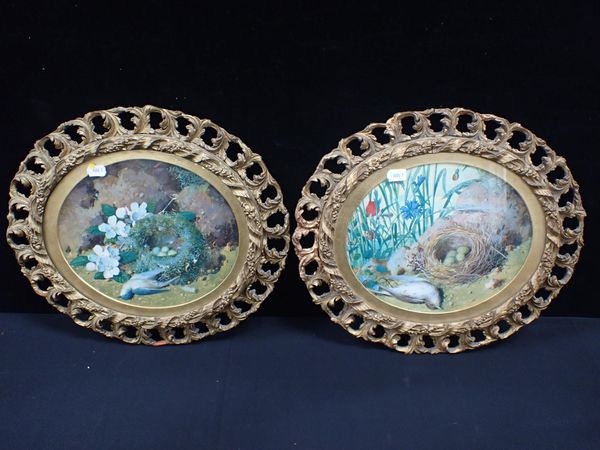 A PAIR OF OVAL FRAMED BIRD PAINTINGS