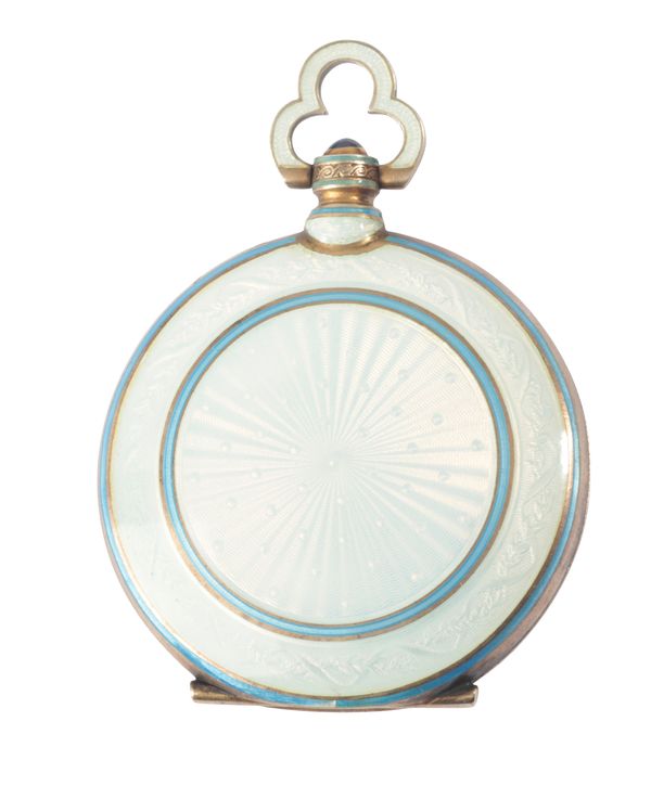 AN ENAMELLED POWDER COMPACT IN THE FORM OF A POCKET WATCH