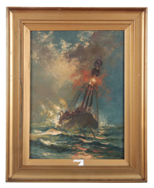 20TH CENTURY SCHOOL A lightvessel in stormy seas