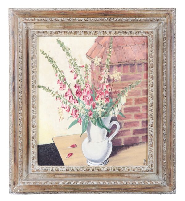 B. JEAKINGS (20TH CENTURY) Still life with vase of foxgloves