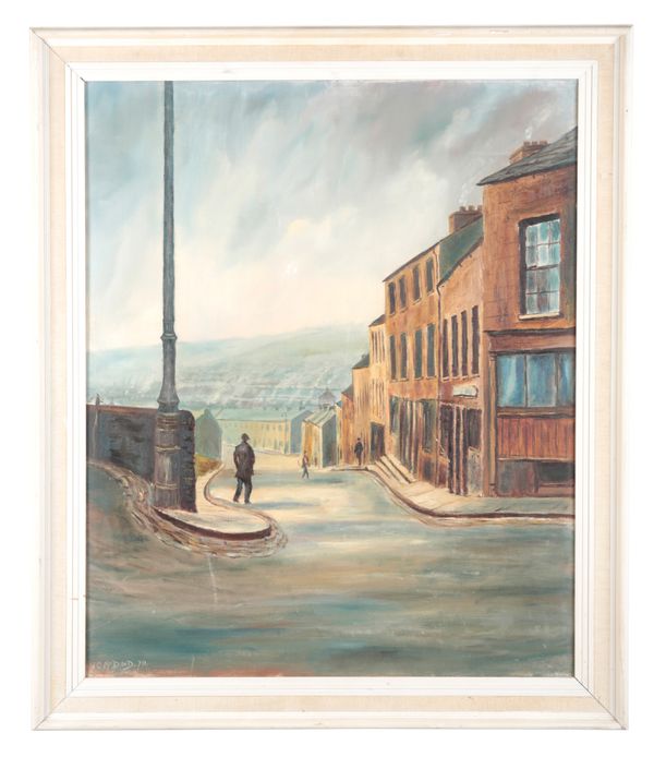 *J. C. MCDAID (20TH CENTURY) Rainy street scene with figures