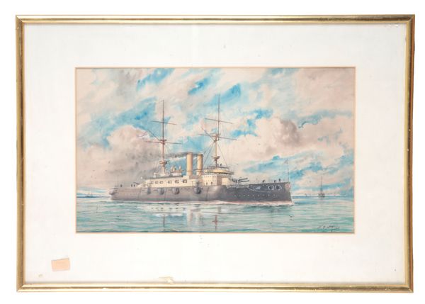 WILLIAM EDWARD ATKINS (1842-1910) Battleship Beneath Stormy Skies