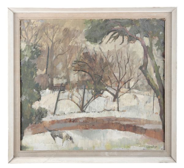 *CLOVA PRYOR (b. 1935) Winter parkland landscape with dog