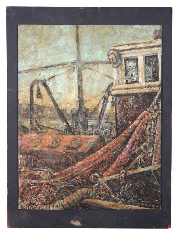 WYN GEORGE (1917?) A fishing trawler in dock with nets