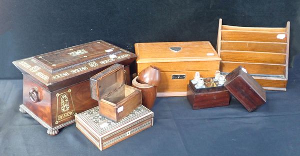 A REGENCY MOTHER OF PEARL INLAID ROSEWOOD SARCOPHAGUS-SHAPED TEA CADDY