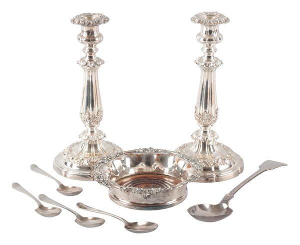 A PAIR OF VICTORIAN SILVER PLATED CANDLESTICKS