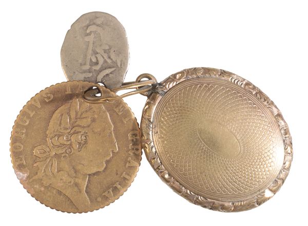 A MOURNING LOCKET AND COINS