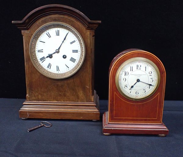 TWO EDWARDIAN MAHOGANY CASED CLOCKS