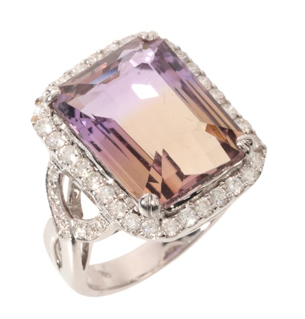 AN AMETRINE AND DIAMOND RING