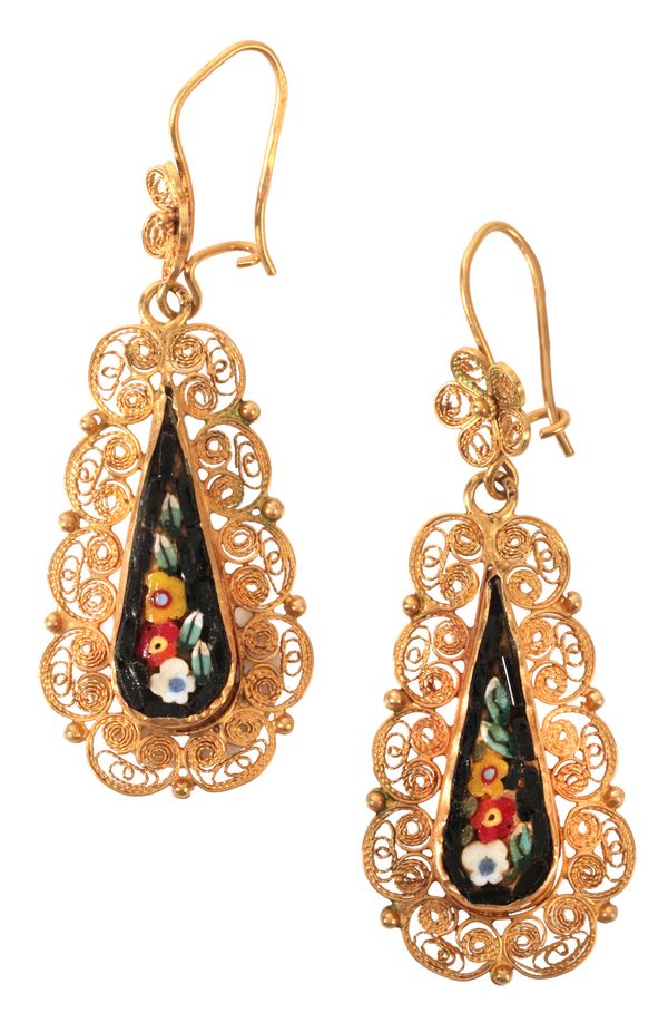 A PAIR OF MICROMOSAIC DROP EARRINGS