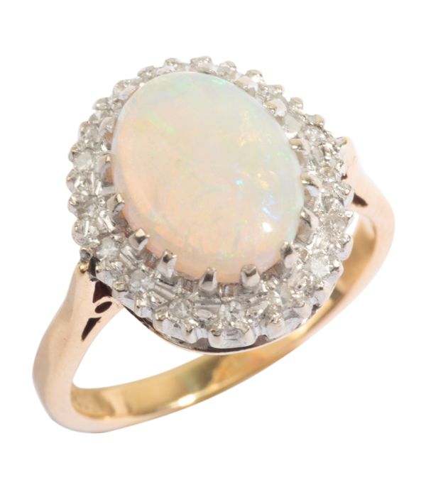 AN OPAL AND DIAMOND CLUSTER RING
