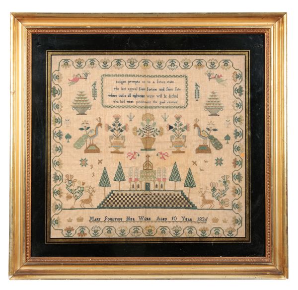 A SAMPLER BY 'MARY POULTON... AGE 10 YEAR 1836'