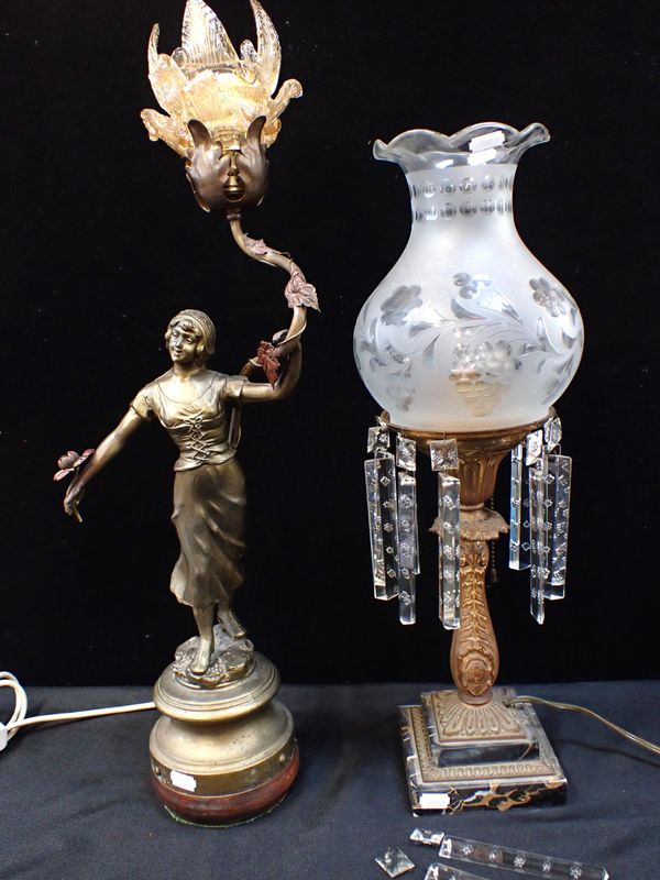 A 19th CENTURY ORMOLU AND MARBLE LAMP